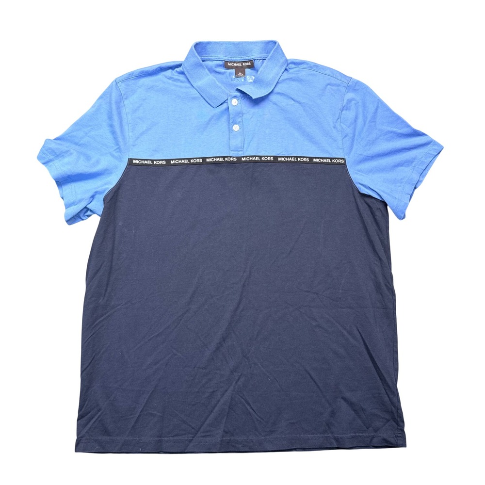 Michael Kors Polo Shirt Mens XL Blue Navy Colorblock Logo Short Sleeve Casual